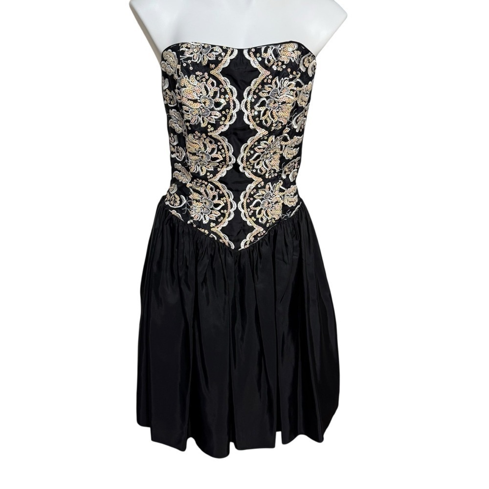 Gunne Sax Vintage 1980s Jessica McClintock Sequin Bow Back Formal Dress